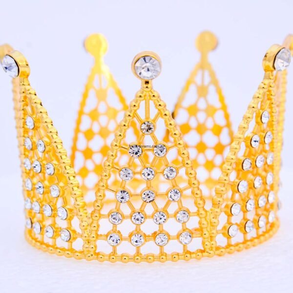 7.5cm Gold Metal Mini Birthday Cake Topper with Crystals - Baroque Crown Decoration