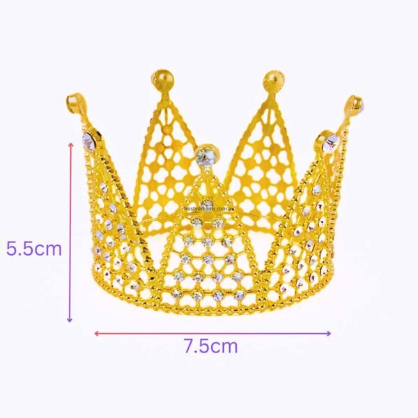 7.5cm Gold Metal Mini Birthday Cake Topper with Crystals - Baroque Crown Decoration