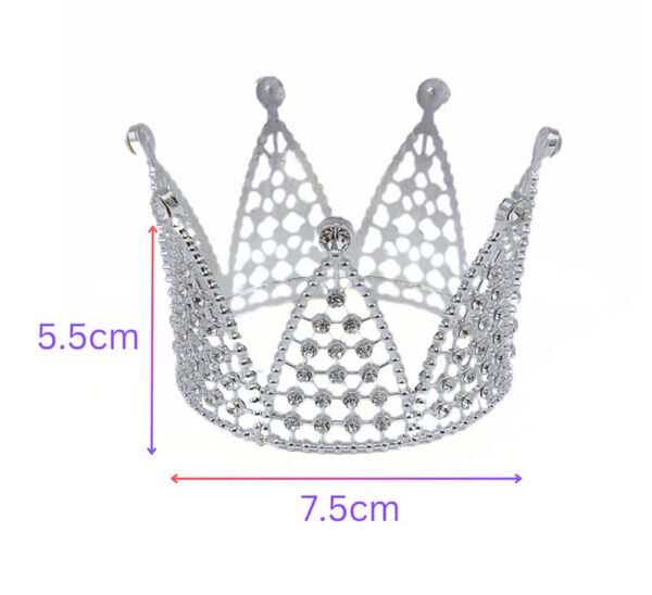 Silver 7.5cm Metal Mini Birthday Cake Topper with Crystals - Baroque Crown Decoration