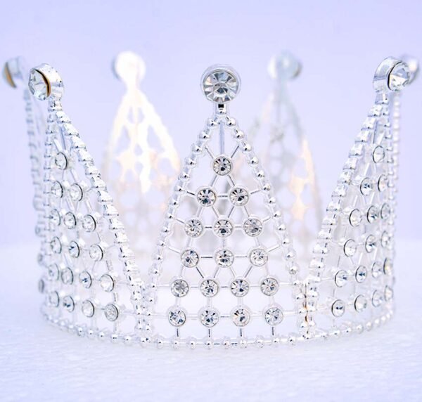 Silver 7.5cm Metal Mini Birthday Cake Topper with Crystals - Baroque Crown Decoration