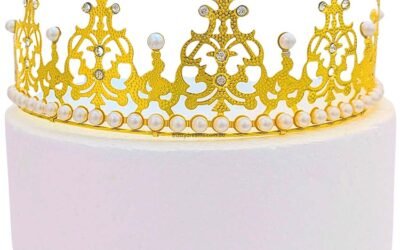 16cm Majestic Gold Crown Birthday Cake Topper with Pearl Accents