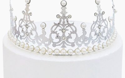 16cm Majestic Silver Crown Birthday Cake Topper with Pearl Accents