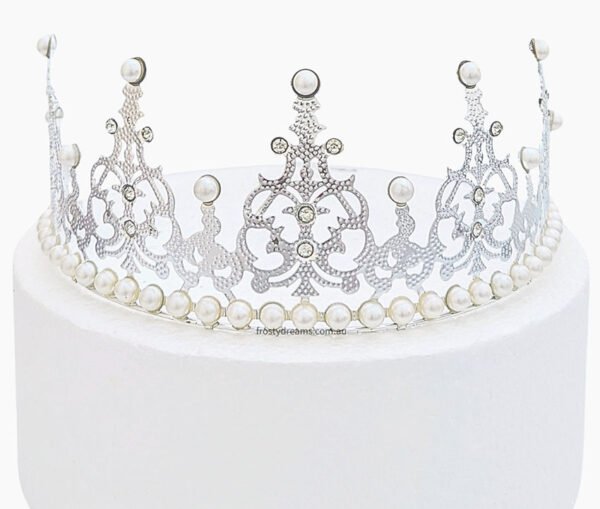 16cm Silver Crown Birthday Cake Topper with Pearls